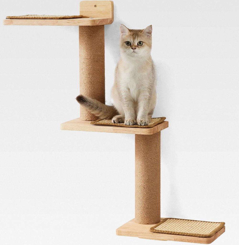 Kletterwand Katzen, Wandregale aus Massives Gummiholz und Jute, 3 in 1 Transformable Katze Kratzbaum Wand montiert, DIY Katze Wand/Plattform, Anzug...