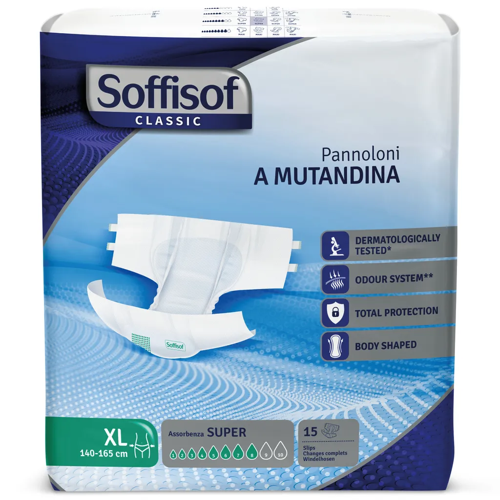 15x Soffisof Classic Super L Pannoloni per Anziani 8 Gocce con Adesivi