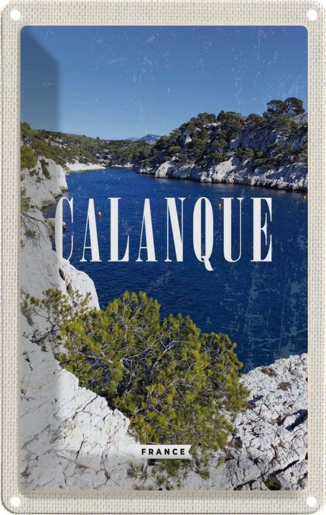 vianmo Blechschild 30x20 cm Retro calanque Urlaub France Meer Berge Natur Bildmotiv Reisemotiv Abenteuer Reisen