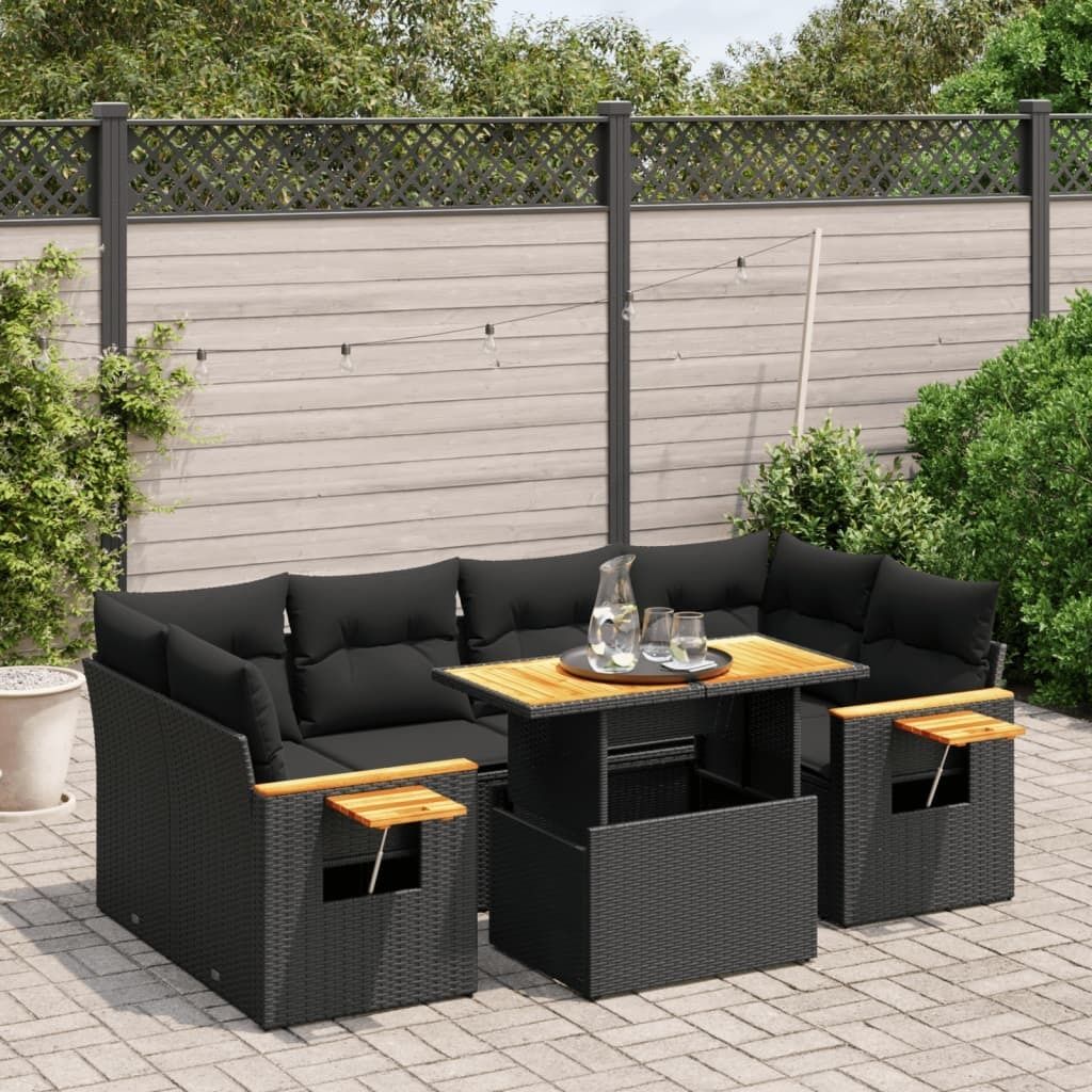 7-tlg. Garten-Sofagarnitur - mit Kissen Schwarz Poly Rattan - Gartenmöbelset 3273414