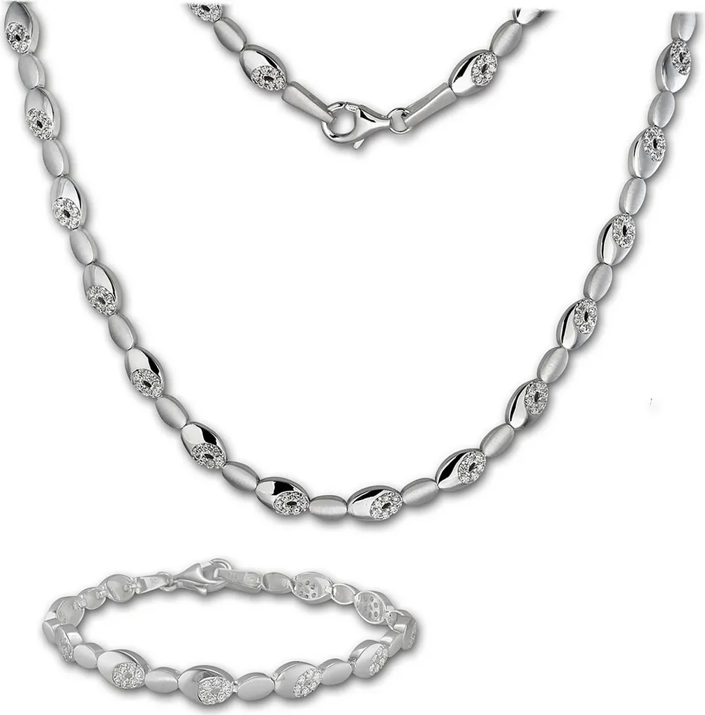 Set Collier Bracelet Argent pour Mariage ou Soirée avec Zirconia Blanc