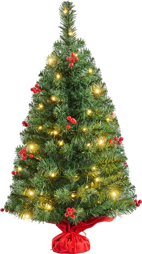 Décoration de Noël pour appartement : mini sapin 90 cm LED et baies