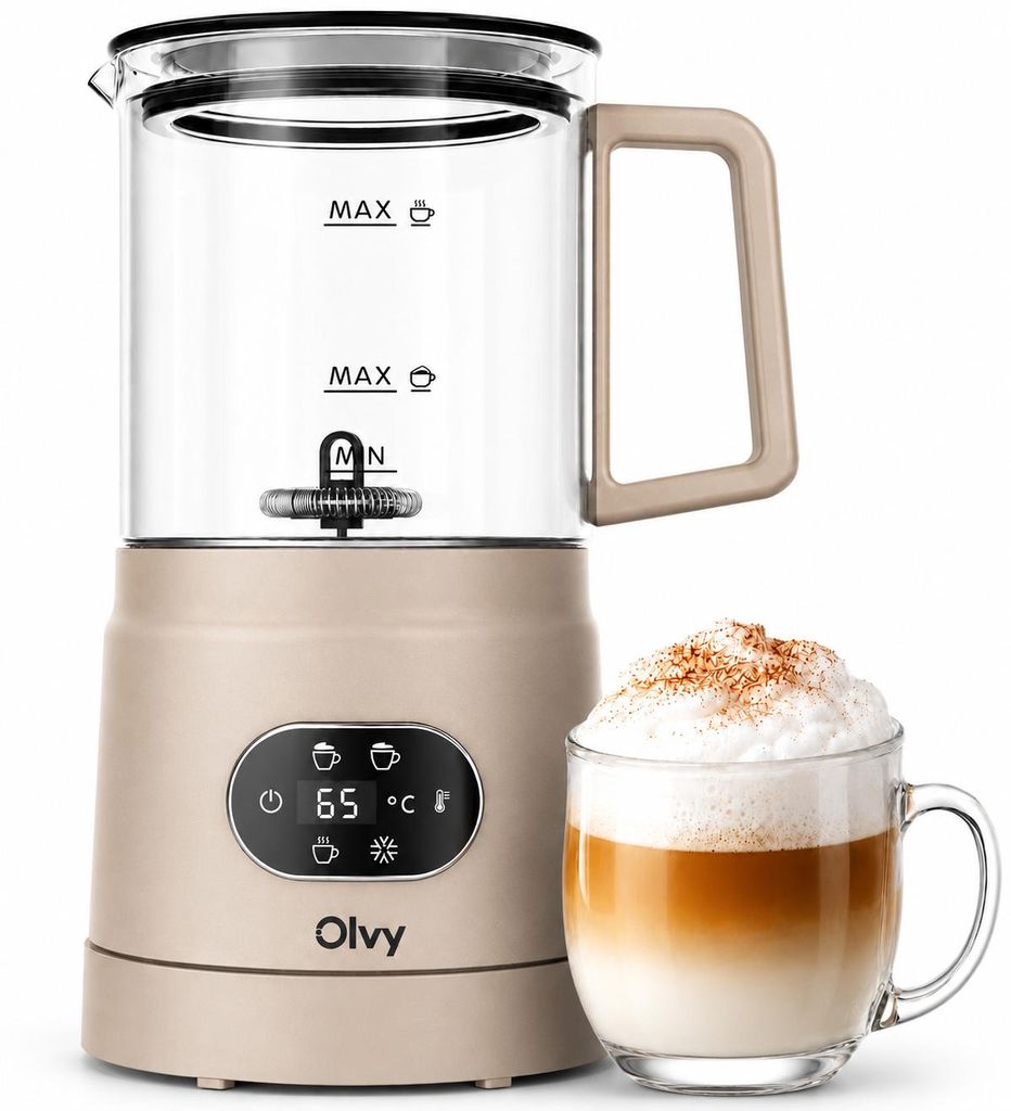 Olvy Elektrische melkschuimer van glas, 4-in-1, 500W, met Productafbeelding 