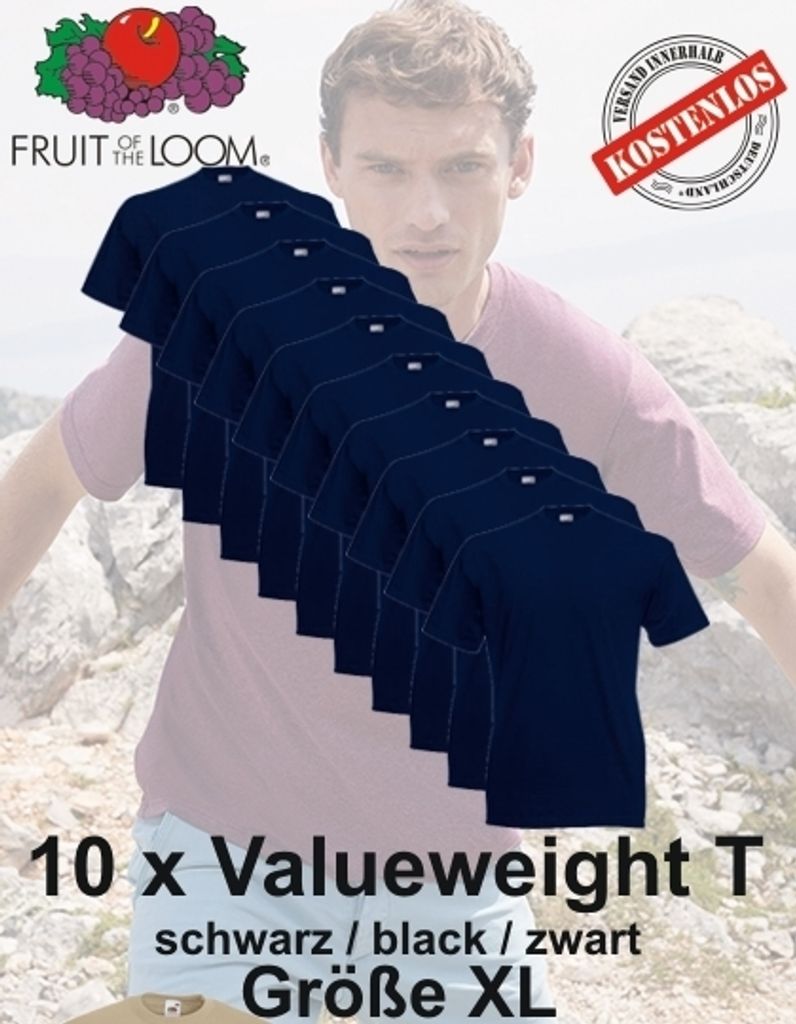 10er Pack Fruit of the Loom Valueweight T Shirt schwarz M L Produktbild 