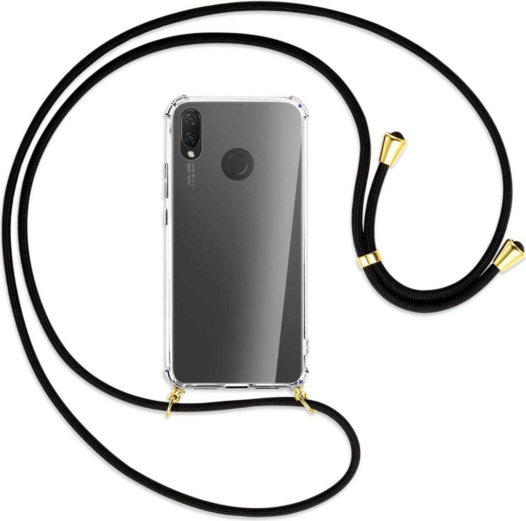 Handykette Backcover-Schutzhülle mit Band (Metall goldfarben) für Huawei P Smart Plus, nova 3 / 3i - schwarz