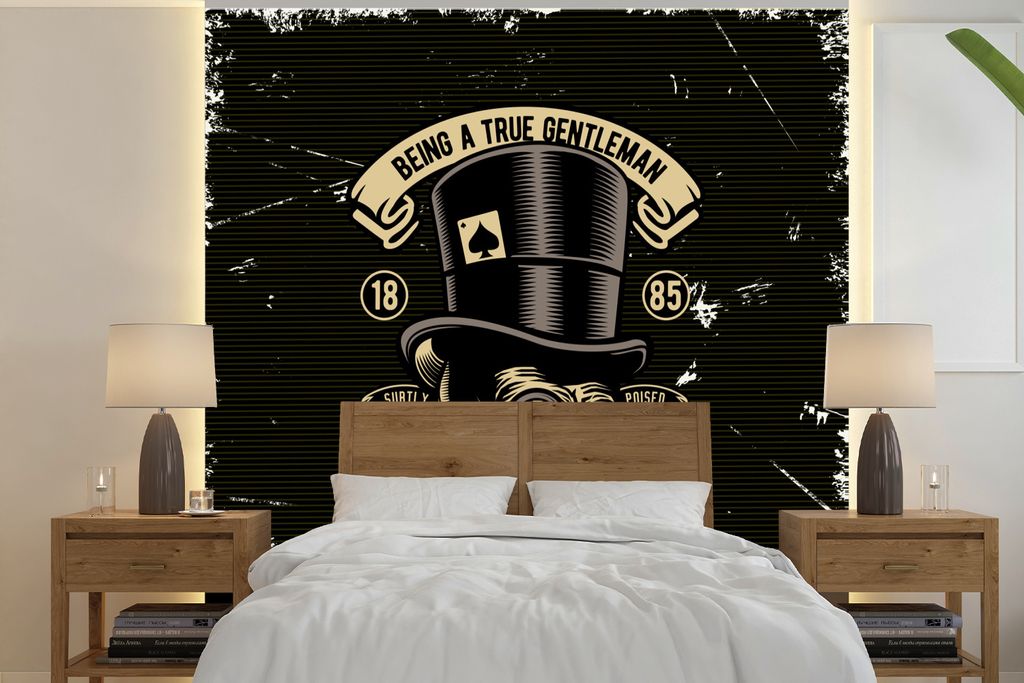 MuchoWow Fototapete für Wohnzimmer oder Schlafzimmer Wandtapete Vinyl Motivtapete Totenkopf - Hut - Vintage - 280x280 cm - Hintergrundbild