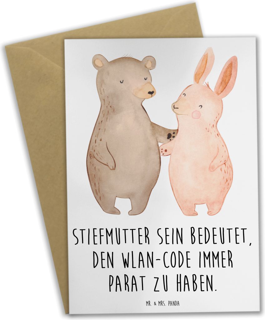 Mr. & Mrs. Panda Glückwunschkarte Stiefmutter Heldin - Weiß - Geschenk, Geschenke, familie, babykarte, Dankeschön, Grußkarten, einladungskarten...