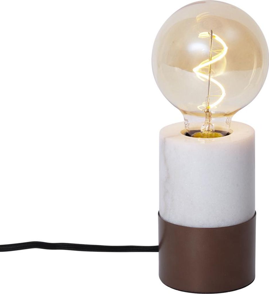 QAZQA - Moderne Tischleuchte I Tischlampe I Lampe I Leuchte Bronze mit weißem Marmor - Marissa I Wohnzimmer I Schlafzimmer - Marmor Rund - LED gee...