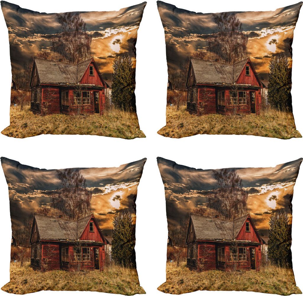 ABAKUHAUS Landschaft Kissenbezug Set (4 Stück), Horror Film-Thema, Moderner Doppelseitiger Digitaldruck, 40 cm x 40 cm, Mehrfarbig