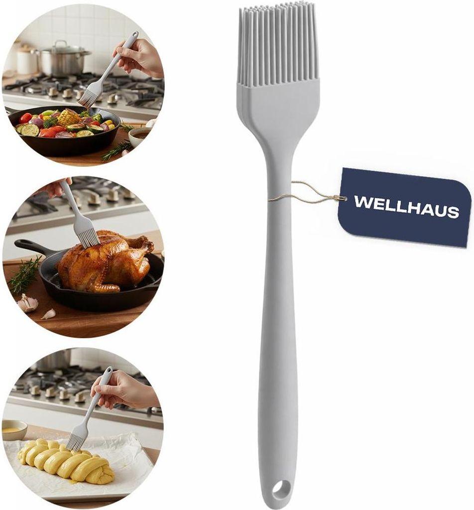 WELLHAUS Silikon Küchenpinsel, zum Bestreichen von Kuchen, Fleisch und Gemüse, Grau