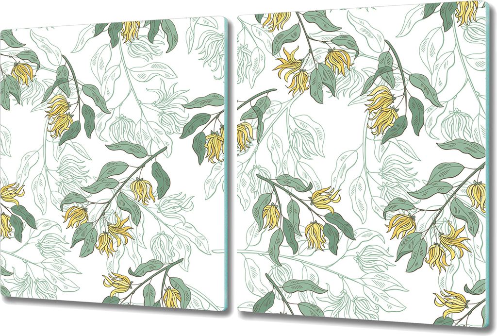 Glas-Herdabdeckplatte Glaskeramikfeldabdeckung Spritzschutz - 2x 40x52 cm - Canaga Blatt Blumen