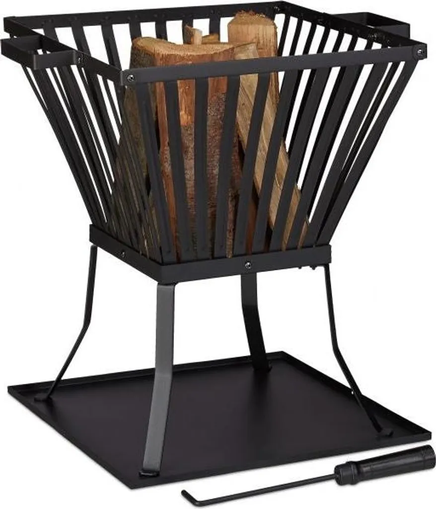 Brasero XL avec Fourchette à Feu en Acier Noir pour Jardin et Terrasse