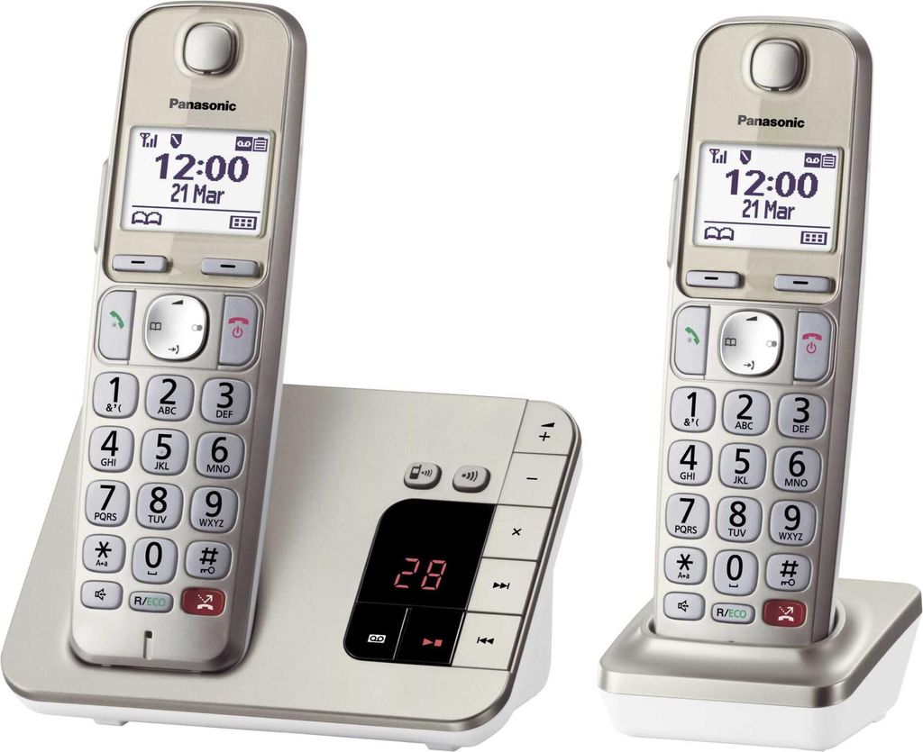 Panasonic KX-TGE262GN Festnetz-Telefon schnurlos integrierter Anrufbeantworter 1 zusätzliche Mobilteil Farbe: champagner