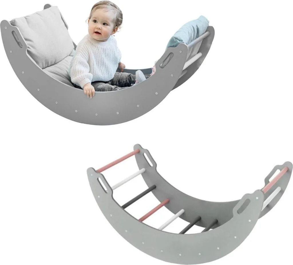 Balançoire lune intérieure bois rose gris - Créer un coin détente enfant