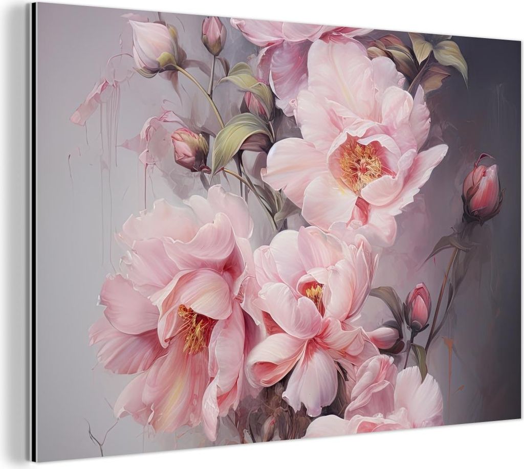 MuchoWow Wanddekoration Metall Metallbild Wandkunst 120x80 cm Rosen - Blumen - Rosa - Kunst - Aquarell MuchoWow Aluminium Gemälde - Alu Bild
