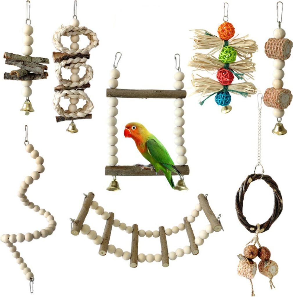 8PCS Vogel Papagei Swing & Chew Spielzeug, Kauen Stehend Hängende Barsch Hängematte Klettern Leiter Vogelkäfig Spielzeug