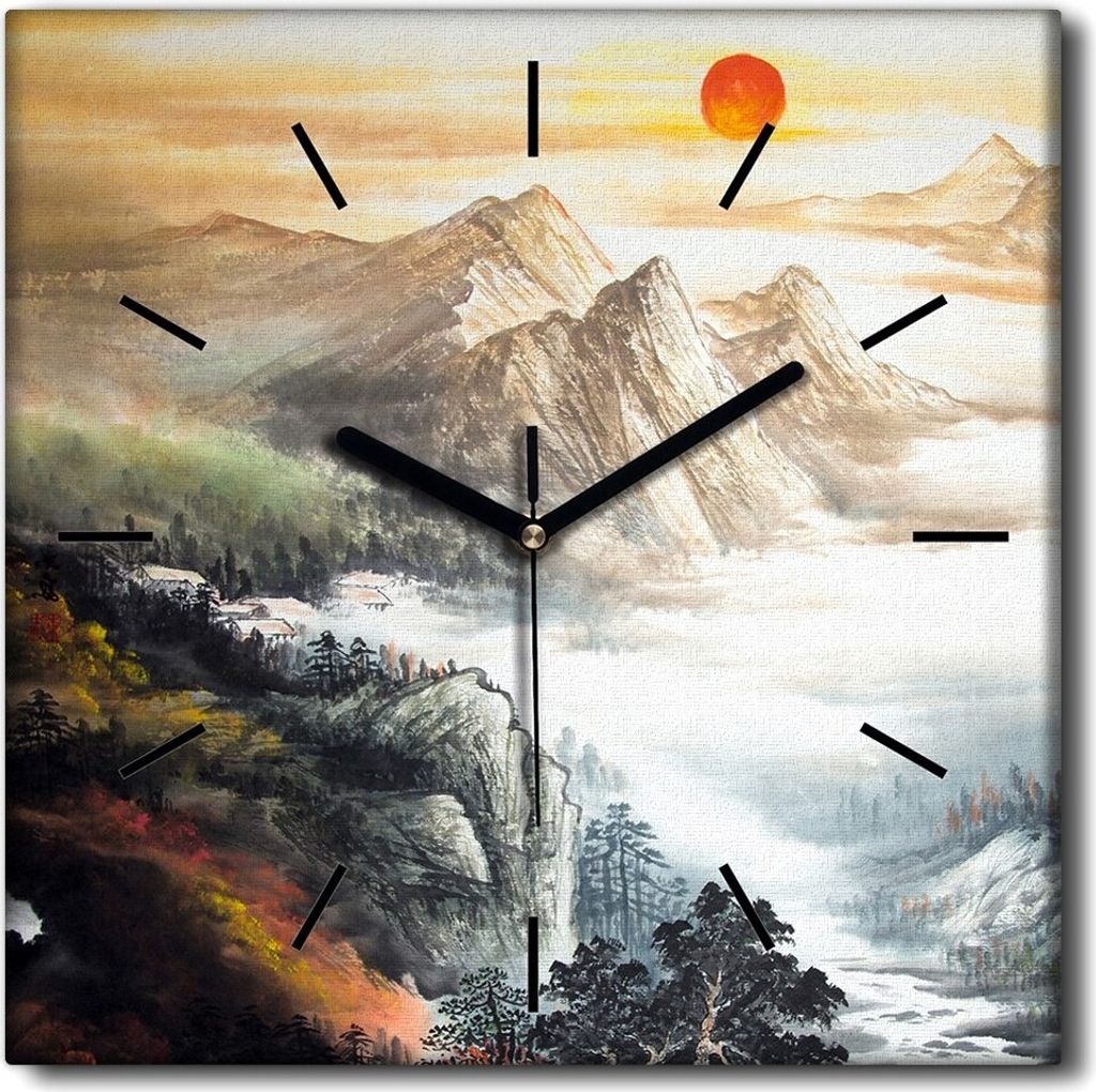 Coloray Uhr auf Leinwand 30x30 cm Wand Uhr Dekoration Wohnzimmer Segeltuch schwarze Hände -China-Landschaft