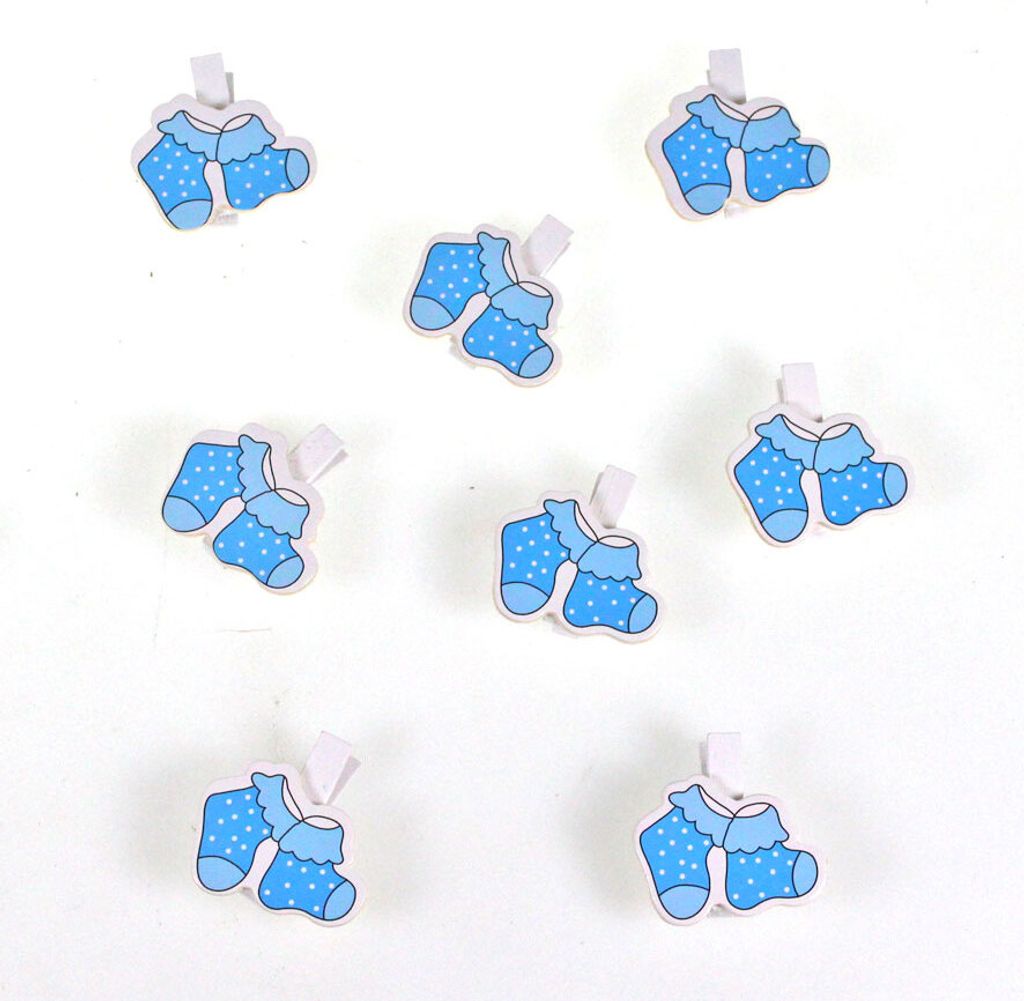 8 Zwicker Wäscheklammern Baby Söckchen ca 4cm Holz Dekoklammern Taufe Geburt, Farbe:hellblau