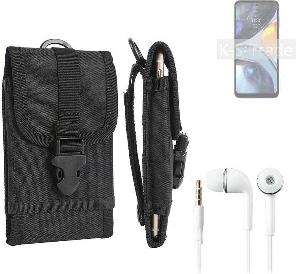 K-S-Trade Holster Schutz Hülle kompatibel mit Motorola Moto G22 Gürteltasche Handy Hülle Tasche outdoor Seitentasche schwarz 1x + Kopfhörer