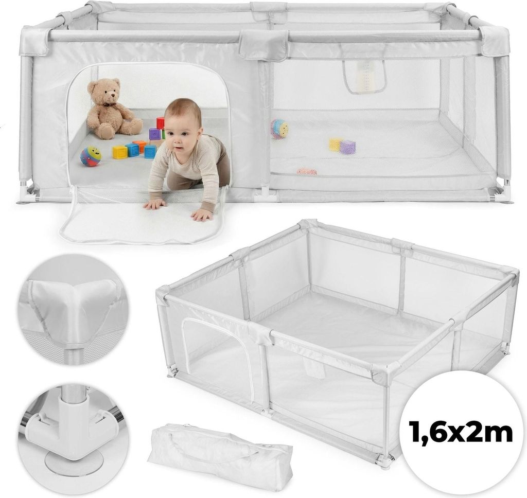 Baby-Laufstall 160x200 cm mit Netzwänden und Tragetasche