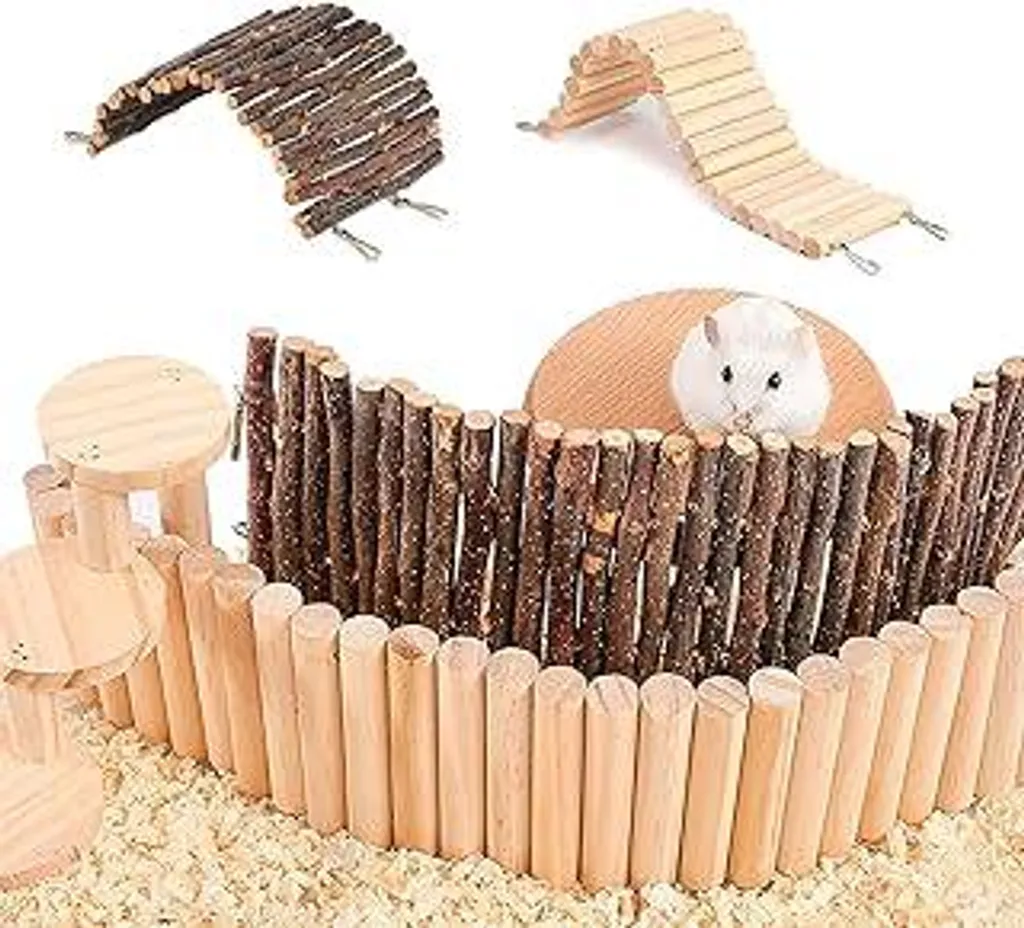 CATOR Recinzione in Legno per Criceti (2 Pezzi) - Ponte e Scala Naturale