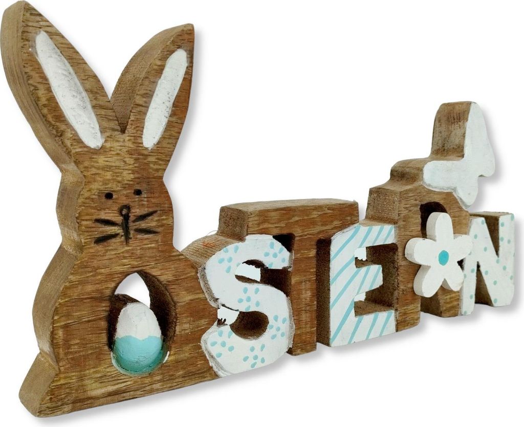 Holz und Metall Osterdeko Oster-Schriftzug grün mit Hase, Ei, Blume und Schmetterling 27 x 15cm Osterdekoration Osterhase