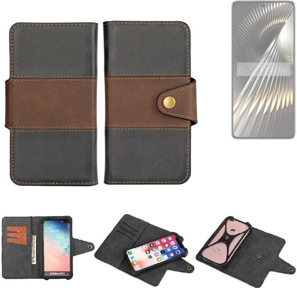 K-S-Trade Handyhülle Schutzhülle Hülle Bookstyle Wallet-Case kompatibel mit Xiaomi Redmi Turbo 3 Bumper Rundumschutz schwarz-braun 1x