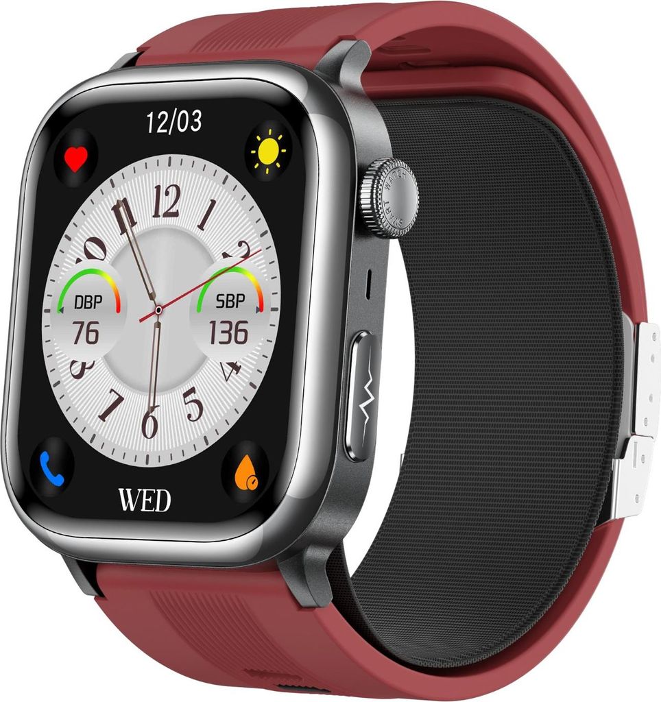 INF Smartwatch mit Blutdruckmessung, EKG & Bluetooth-Anruf, 2.06 Zoll Rot
