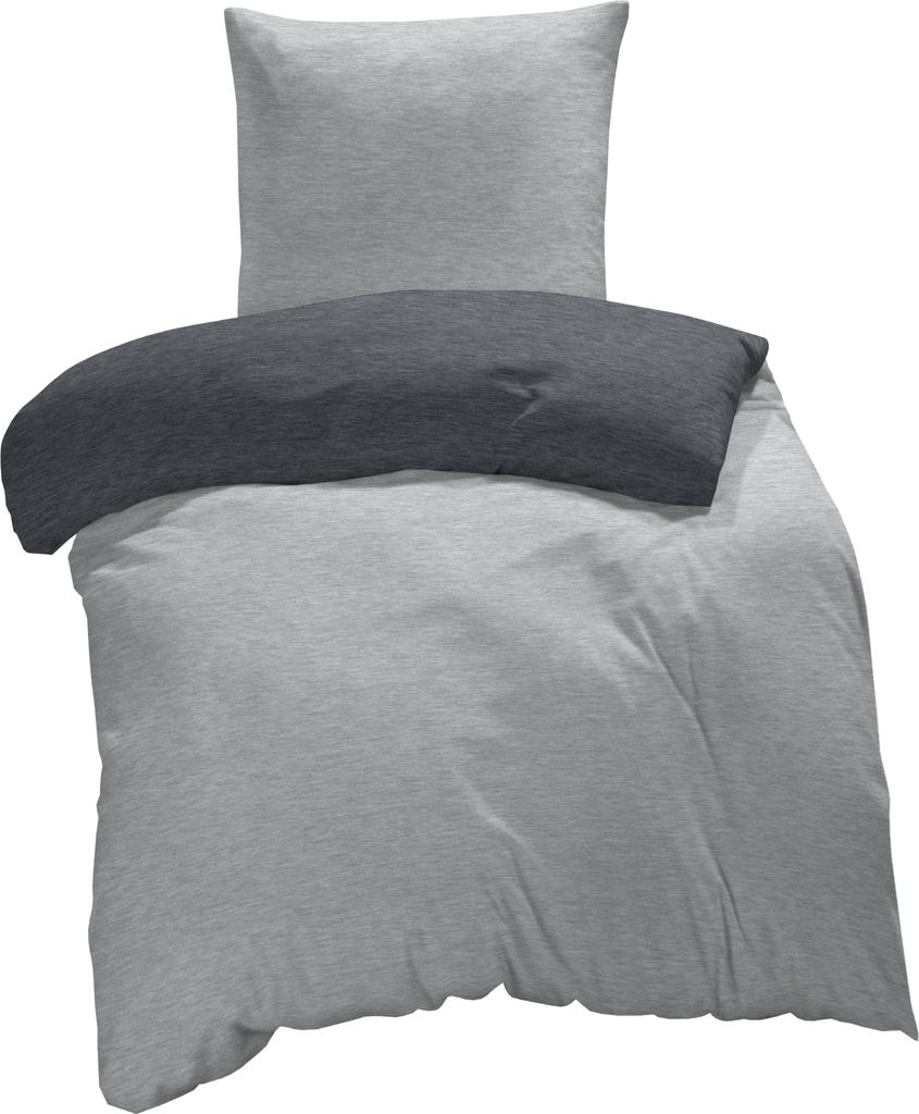 Winter Bettwäsche Biber Meliert Baumwolle Flanell Kuschelig Flauschig Warme Weiche Melange Modern, Größe:3 teilig 200x220 cm, Farbe:grau / anthr...