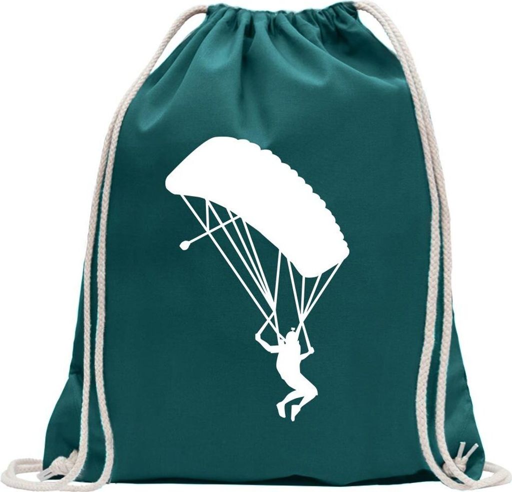 Kiwistar - Turnbeutel - petrol - Gleitschirmfliegen Figur - Fun Rucksack Sport Beutel Gymsack Baumwolle mit Ziehgurt