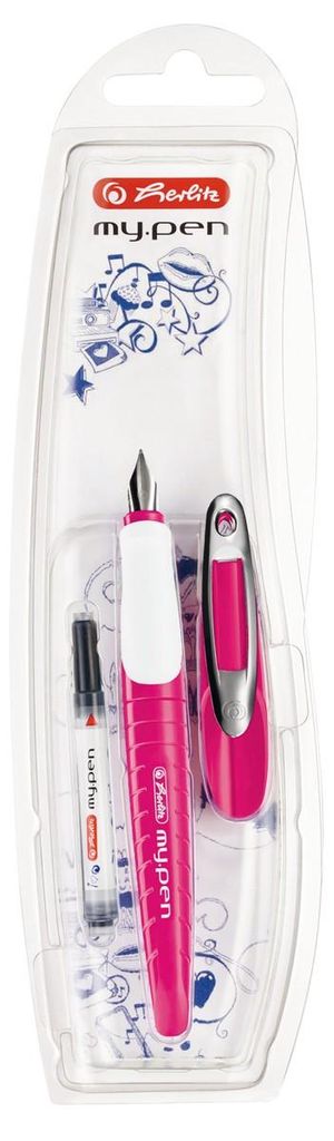 Stil my.pen – Schreibfeder M, ergonomisch, rosa/weiß, mit Patronen, im Blister