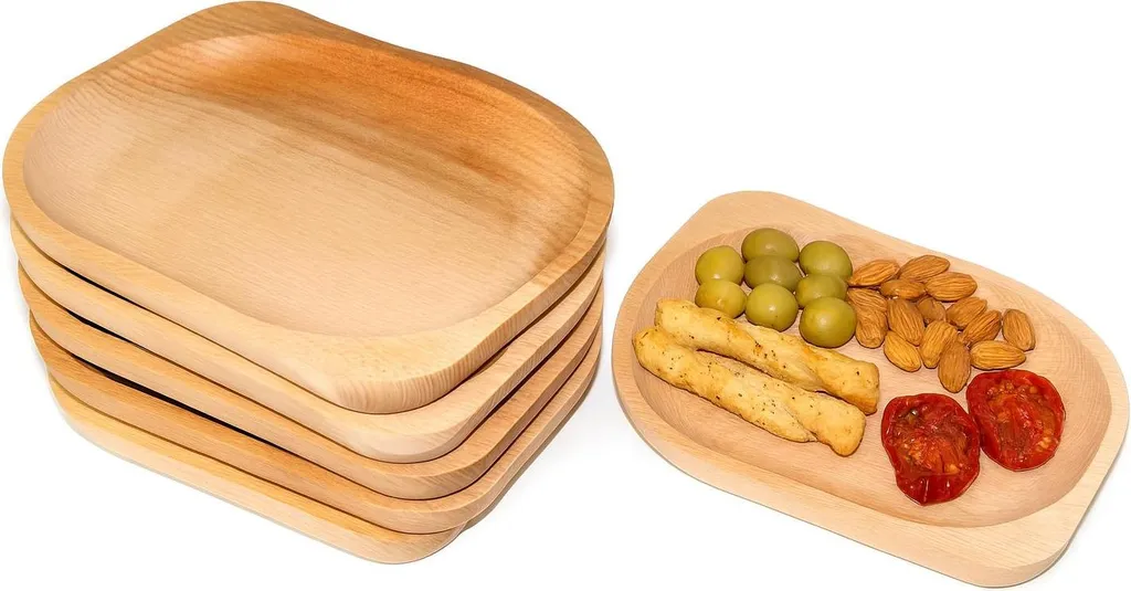 Piatti Legno per Carne e Pizza 30 cm | Set 6 Pezzi Vassoio Pizza