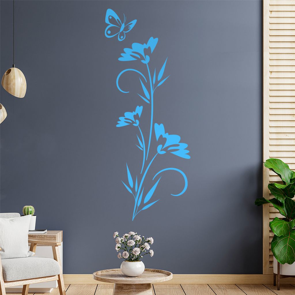 Schmetterling schwebt über Blüte Wandtattoo in 6 Größen - Wandaufkleber Wall Sticker - Dekoration, Küche, Wohnzimmer, Schlafzimmer, Badezimmer