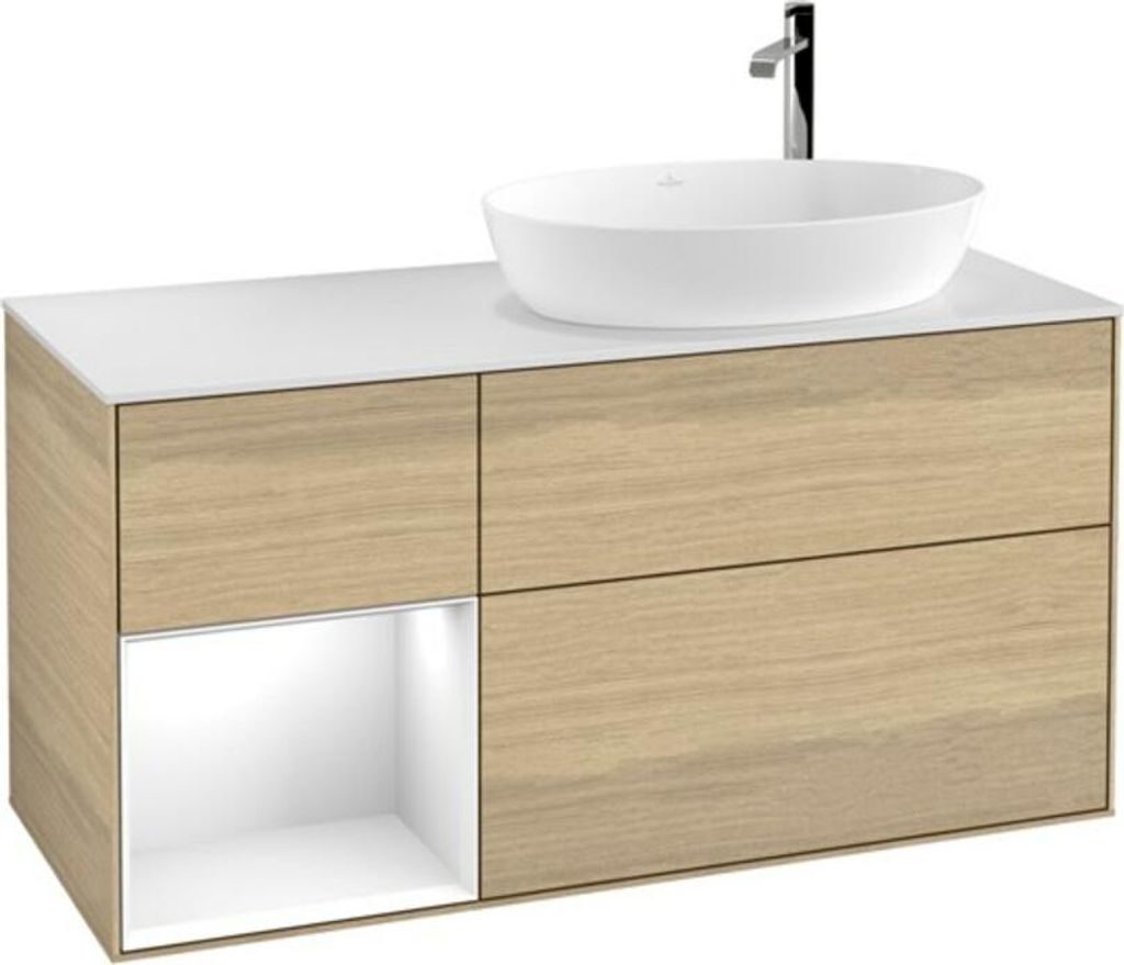 V&B Waschtischunterschrank Wandbeleuchtung Finion 120cm, Pl wh. m, Reg glo wh. Lac, Oa ven