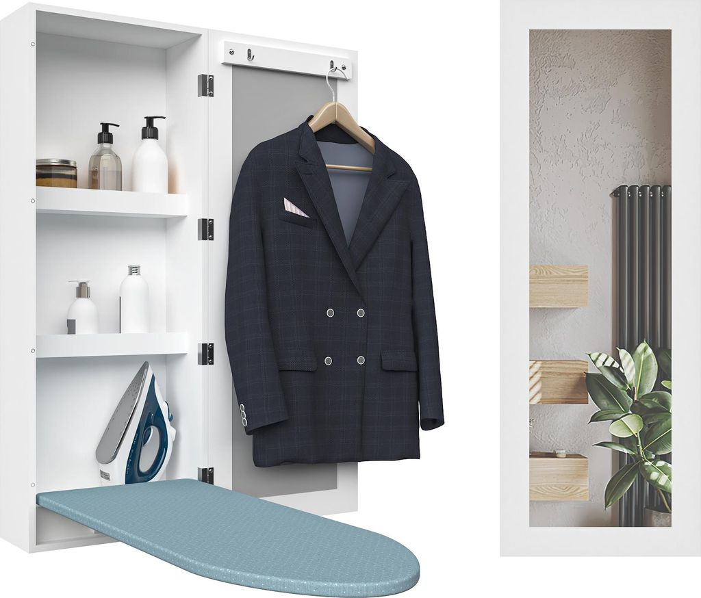 Fortuna Lai Wall Mounted Ironing Board with Storage Cabinet,Built in Ironing Board & Folding Support frame, Wall-Mounted Mirrors for Home, Apartmen...