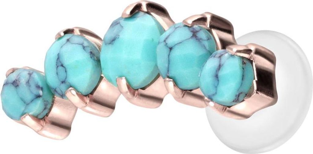 Ohrpiercing, Nasenpiercing PTFE Labret mit Innengewinde + Titan-Aufsatz 5 SYNTHETISCHE TÜRKISE RoséGold Stablänge: 5mm | Stabstärke: 1,2mm