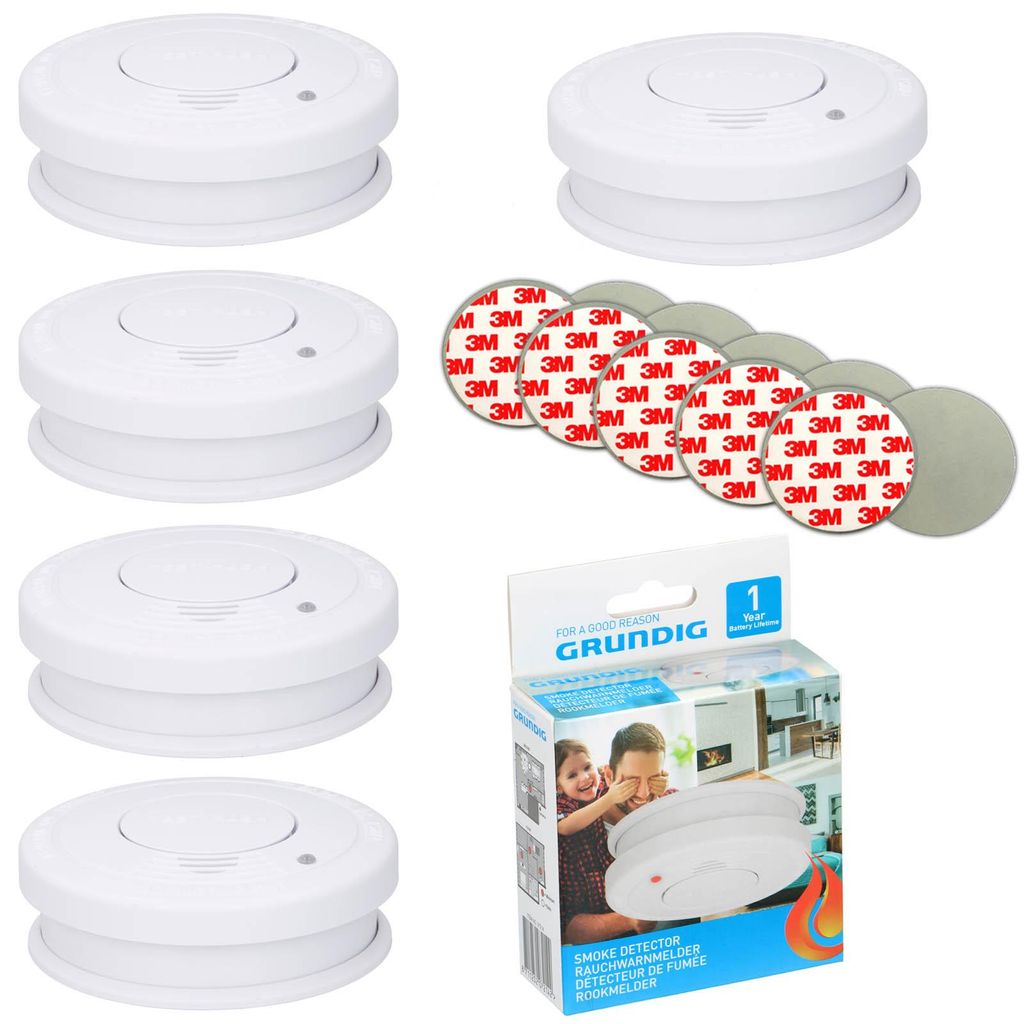 5x Rauchmelder 85dB Inkl. 9V Batterie + 3M Klebepad Set Produktbild 