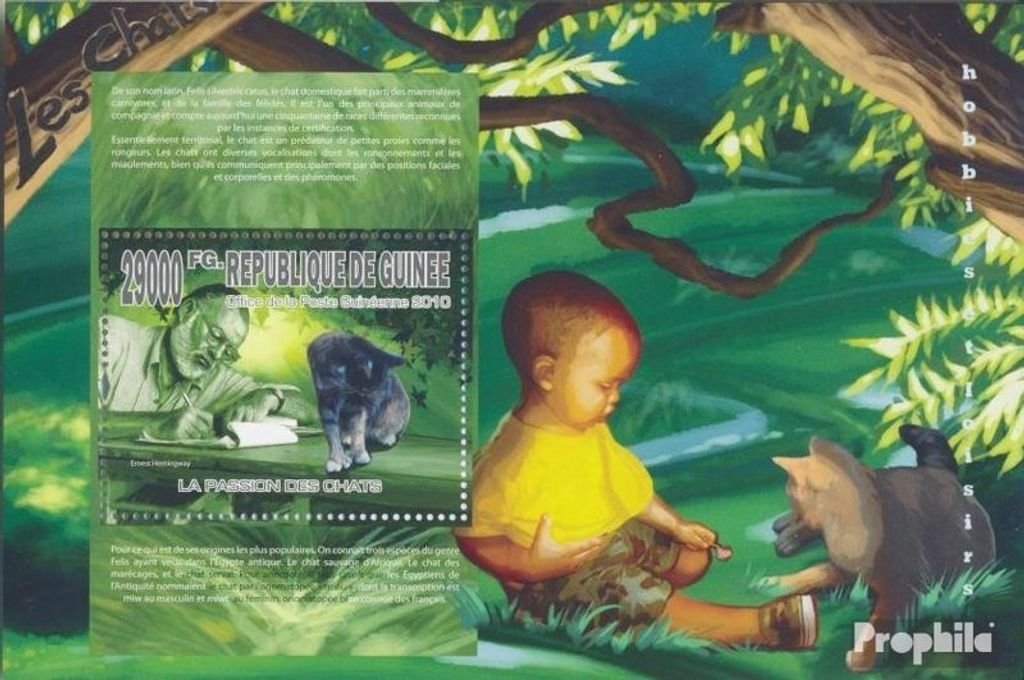 Briefmarken Guinea 2010 Mi Block 1826 (kompl. Ausgabe) postfrisch Katzen und ihre Herren(Ernest Hemingway)