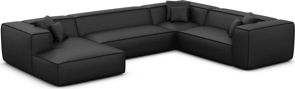 Echtleder U-Form XXL Wohnlandschaft Arelia Schwarz Links