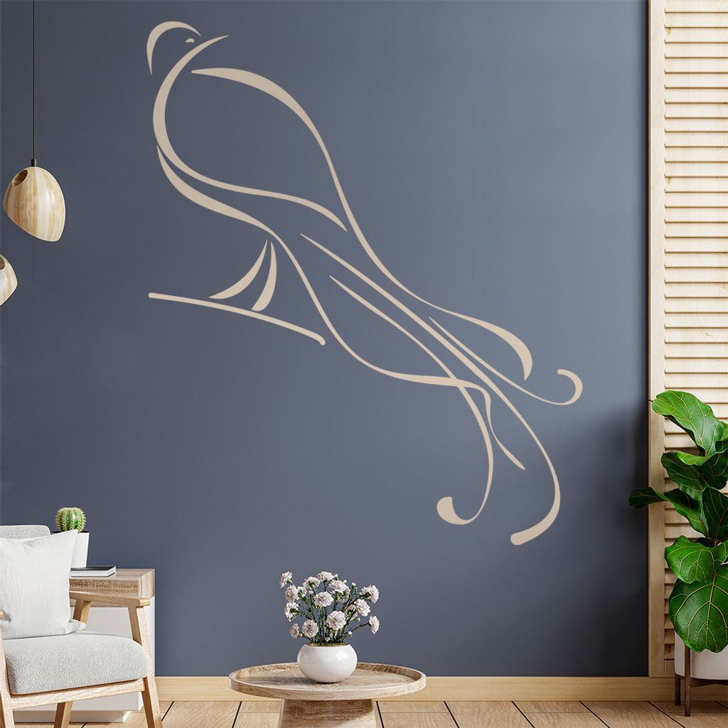 Pfau Linien Wandtattoo in 6 Größen - Wandaufkleber Wall Sticker - Dekoration, Küche, Wohnzimmer, Schlafzimmer, Badezimmer