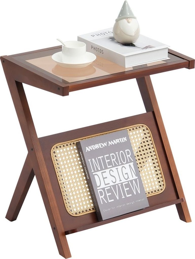 Rattan-Couchtisch Kaffeetisch Gartentisch Z-förmig 50cm rechteckig 18,1kg - eleganter Tisch für Wohnzimmer und Terrasse - wetterfest und robust