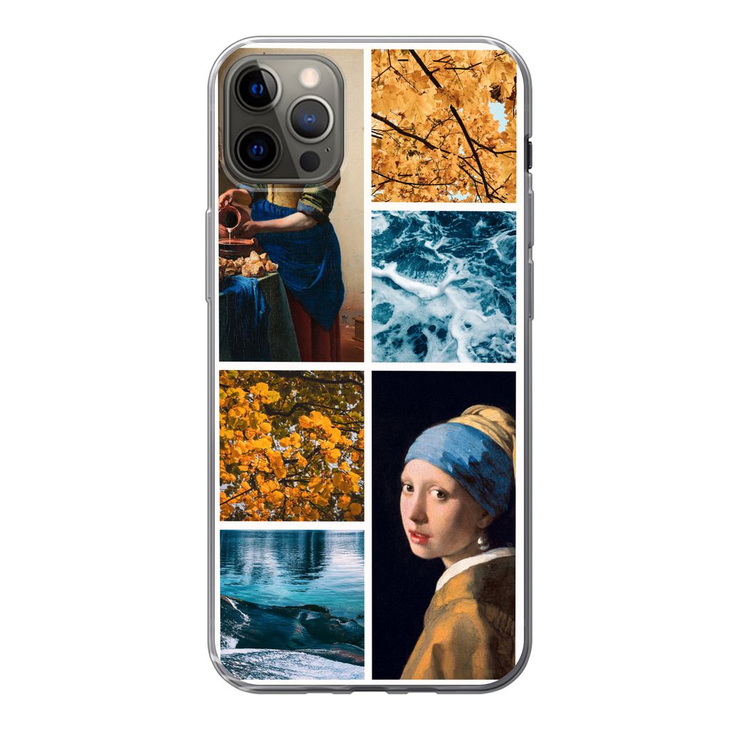 MuchoWow Handyhülle Schutzhülle Hülle für iPhone 13 Pro Max Milchmädchen - Mädchen mit Perlenohrring - Collage Silikon Softcase Handy Hüll...