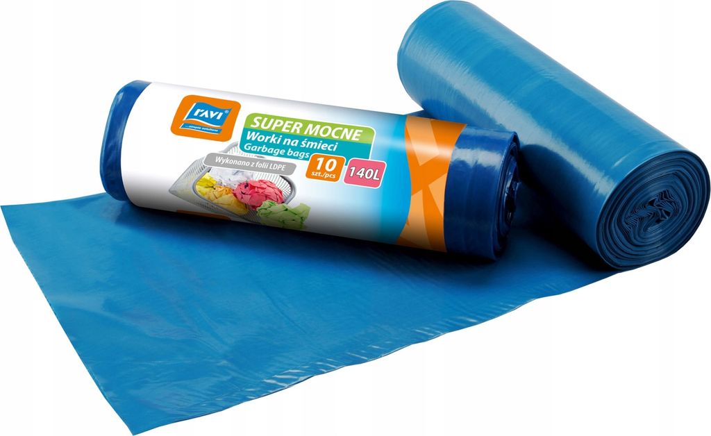 Müllsäcke, blau, reißfest, 140 l, 10 Stück. Produktbild 