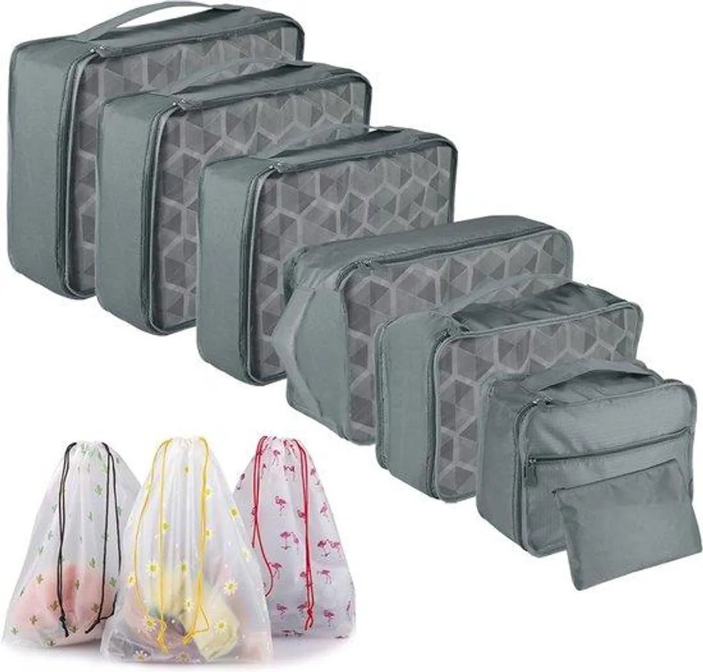 Organiseur de voyage 10 pièces gris imperméable pour valise et habits