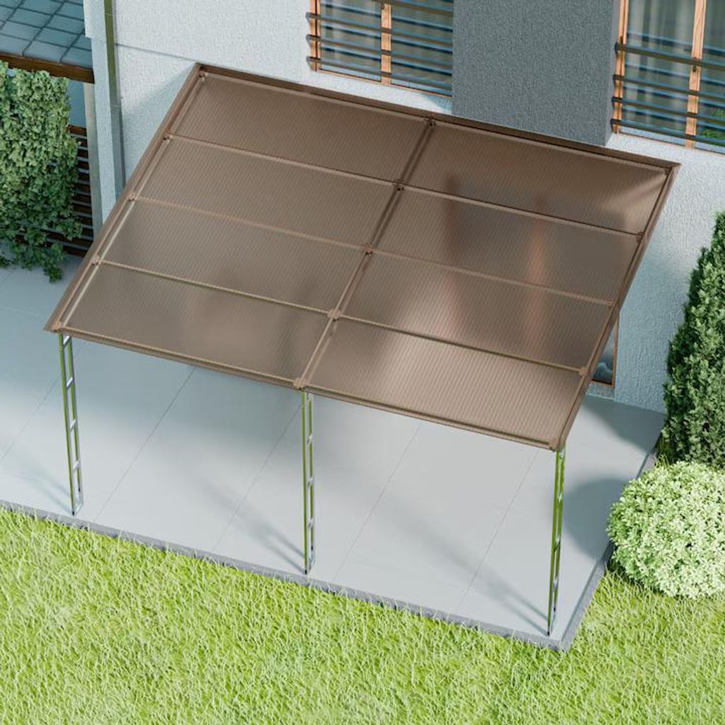 Terrassendach 3x6x2.7m mit Doppelstegplatten Sonnenschutz Wandmontage Überdachung für Terrassen Anthrazit