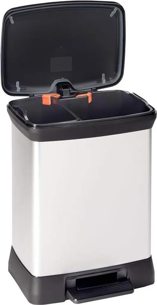 Poubelle de cuisine 30L hygiénique à pédale - Design noir/argent métal
