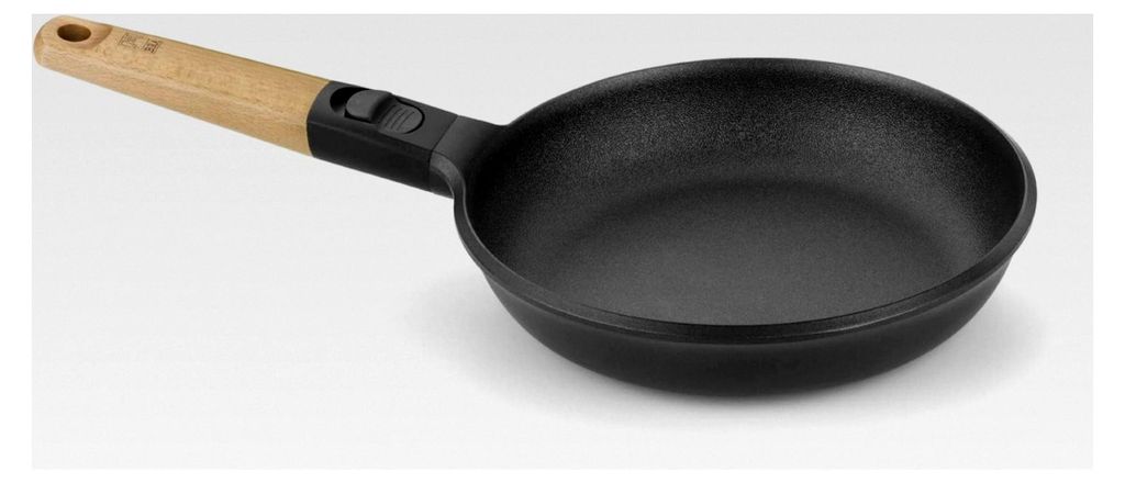 Bratpfanne 22 cm, Aluminiumguss, abnehmbarer Griff aus Naturholz, dreischichtige Antihaftbeschichtung, -frei, geeignet für alle Herdarten einschli...