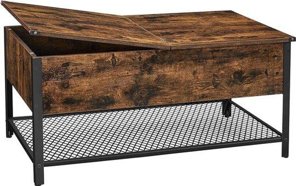 Industrielle Wohnzimmertisch mit Faltschublade - Tisch mit braun/schwarzem Holz - 2-fach Aufbewahrung