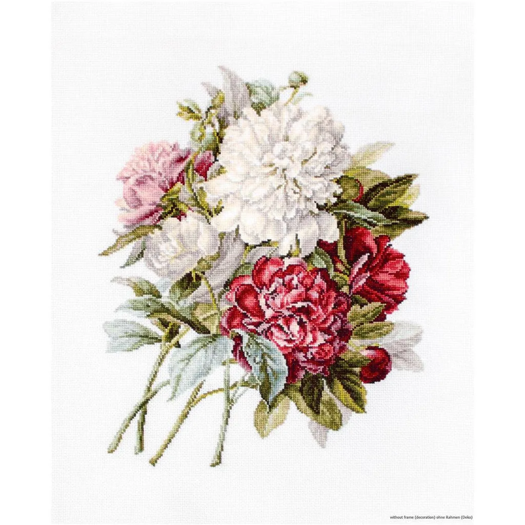 Tableau à Broder Point de Croix Pivoines 22,5x28,5cm avec Fils Luca-S