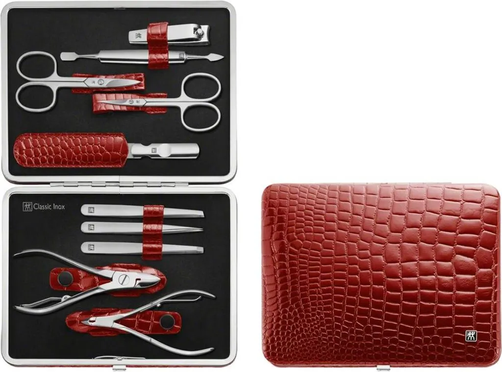 Manucure Précise et Durable Zwilling CLASSIC INOX Étui Cuir Rouge 10 pcs
